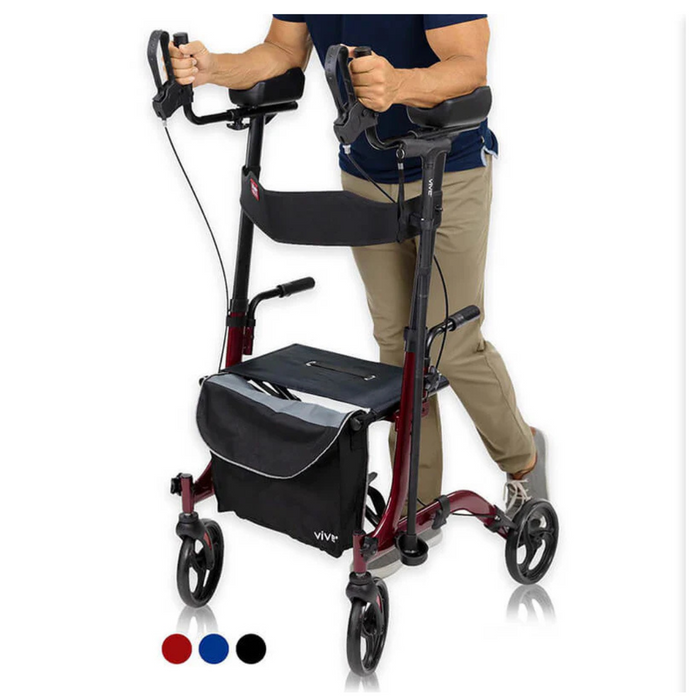 Vive Health Upright Rollator - Portable Folding Rolling Walker Red