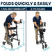 The Vive Health Upright Rollator - Portable Folding Rolling Walker folds quickly and easily