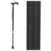 The Vive Health Carbon Fiber Cane, weighing under 1 lb, features an ergonomic handle and wrist strap. It includes a non-slip tip for safety, with a close-up of the sleek textured carbon fiber displayed on the images right side.