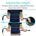 A person demonstrates the adjustable Vive Health Offset Bariatric Cane, supporting up to 600 lbs. The blue cane features an ergonomic handle for comfort, adjustable heights of 29 to 38 inches, and a push-button system with secure locking pins for heavy-duty support.