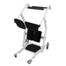 The Vive Health Transfer Stand Assist is a white and black mobility aid with a padded seat and knee supports designed for safe transfers. It features four wheels for easy movement and adjustable handles to ensure user support.