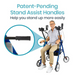 The patent pending stand assist handles come standard with the Vive Health Upright Rolling Walker Rollator 