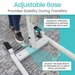 The Vive Health Bariatric Electric Patient Lift features foot pedal adjusters for base adjustments on carpet, allowing navigation around furniture. These advanced safety features provide stability during transfers and peace of mind.