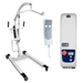 Left side: Vive Health Bariatric Electric Patient Lift in white and gray with adjustable arm and wheeled base. Right side: Separate control unit with buttons and digital screen for added convenience. Both offer ergonomic design for optimal mobility assistance.