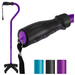 The Vive Health SureWalk Stand-Alone Quad Cane is purple with a black ergonomic handle and wrist strap, made from heavy-duty aluminum for durability. It has a quad base for stability and also comes in teal, black, and purple options.