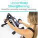 A woman uses the Vive Health Smart Magnetic Pedal Exerciser on a table. The compact design includes hand grips, a digital screen, and a magnetic resistance dial for versatile upper body strengthening and recovery.