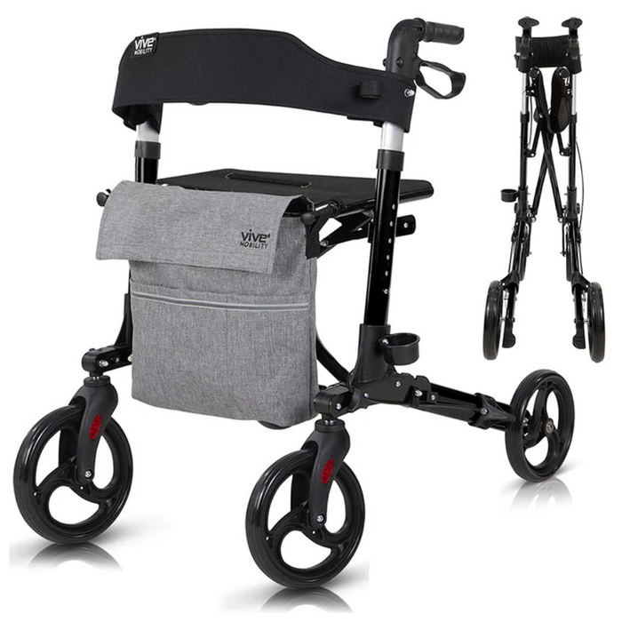 Vive Health Sunstride Rollator - Folding & Ultra Compact Black