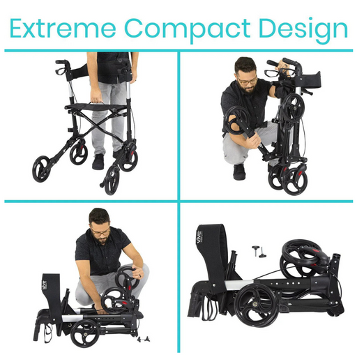 The Vive Health Sunstride Rollator - Folding & Ultra Compact folds easily and has an extremely compact design