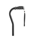 Close-up of the handle on the Vive Health Folding Offset Cane, a height-adjustable black walking aid. Made of lightweight aluminum with a contoured grip for comfort and a wrist strap. A plain white background highlights its sleek design.