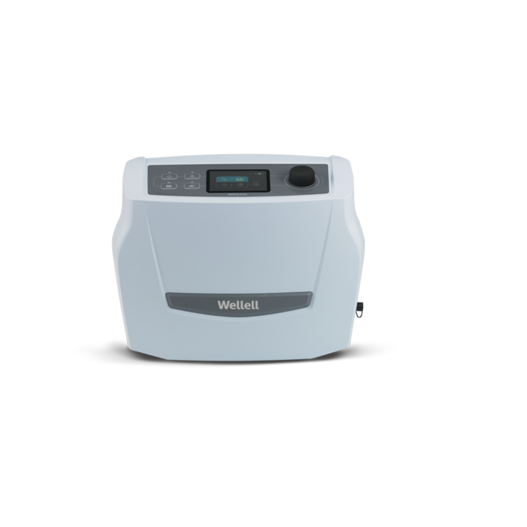 The Wellell Optima Auto Alternating Pressure and LAL System is a compact, light gray medical device with a small screen, buttons, and dial on the front top—ideal for use with alternating pressure mattresses and automatic pressure adjustment.