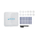 The Audien Maintenance Kit For Hearing Aids includes a clear case, 8 blue cleaning brushes, a black tool, small brush, and 10 white ear domes—everything neatly organized for Atom Pro 2 users. Perfect for easy hearing aid care.