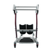 The Bestcare STA400 Standing Transfer Aid boasts a white frame, black padding, and red handles. It features wheels for mobility and a standing support platform to enhance patient freedom and assist individuals with mobility challenges.