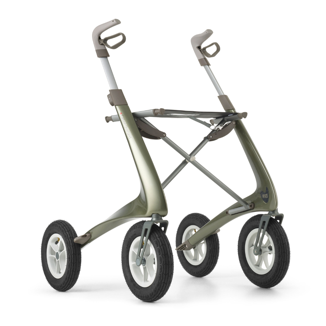 The ByACRE Carbon Overland All-Terrain Rollator features a modern, lightweight frame, three large rubber wheels, and ergonomic handles—designed for superior mobility assistance and all your daily adventures.