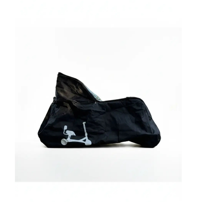 A Storage Bag for The Dashmoto Dash 3 Scooter, black with a white tricycle outline on the side, is shown partially open against a plain white background.