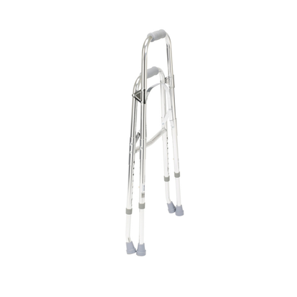 The Drive Folding Side Hemi-Walker is a lightweight, foldable aluminum walker featuring four rubber-tipped legs and padded hand grips for reliable walking support and mobility assistance.