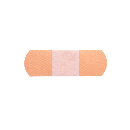 A single Dynarex DynaSafety Adhesive Fabric Bandage featuring a rectangular white pad in the center and tan fabric wings, shown isolated on a white background.