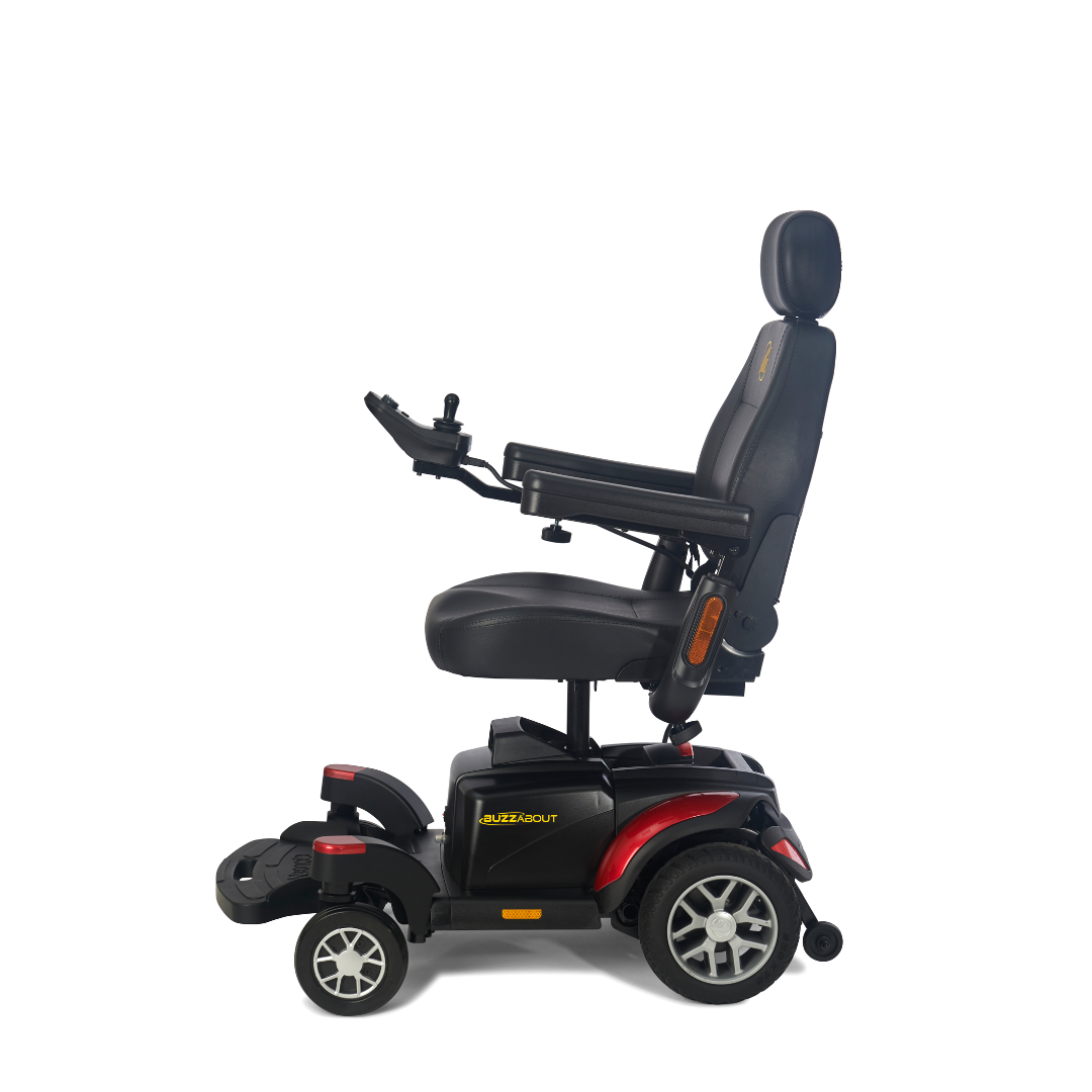side view of the Golden Tech BuzzAbout Power Wheelchair with Highback Captains Seat