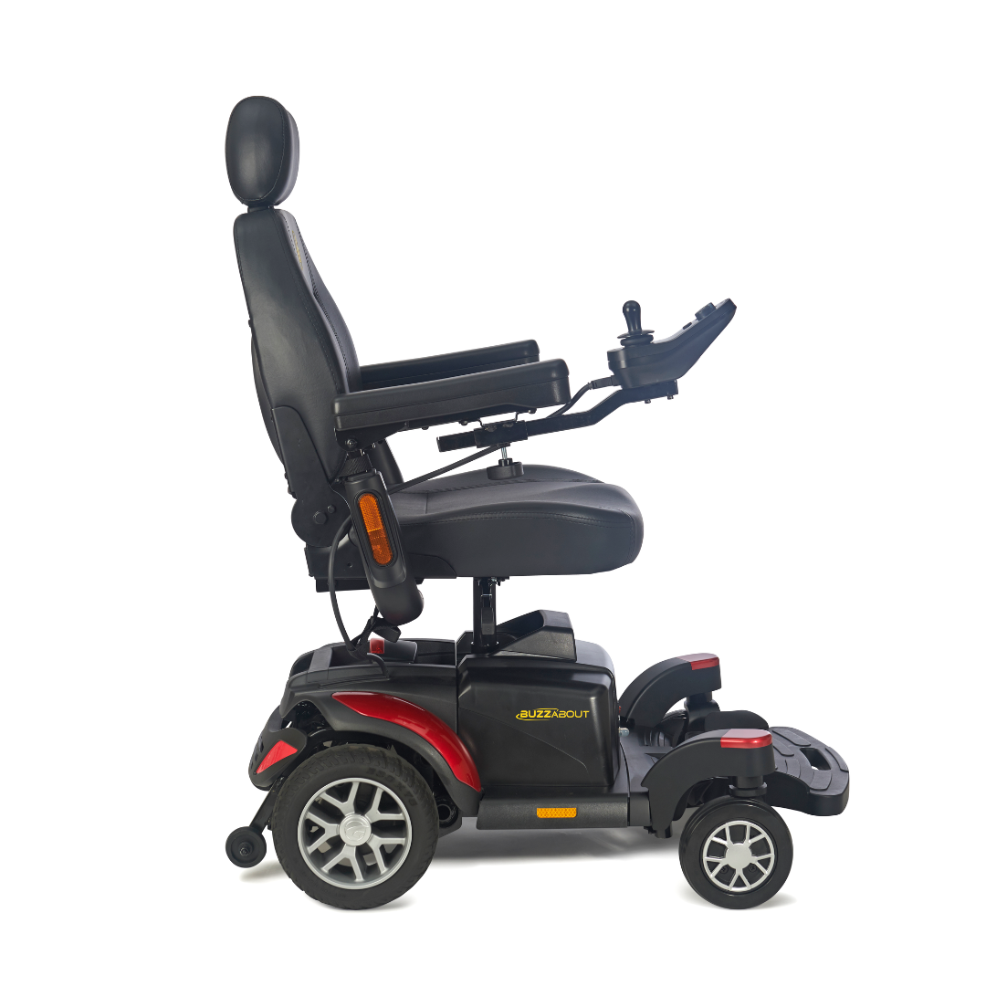 Golden Tech BuzzAbout Power Wheelchair with Highback Captains Seat from the side