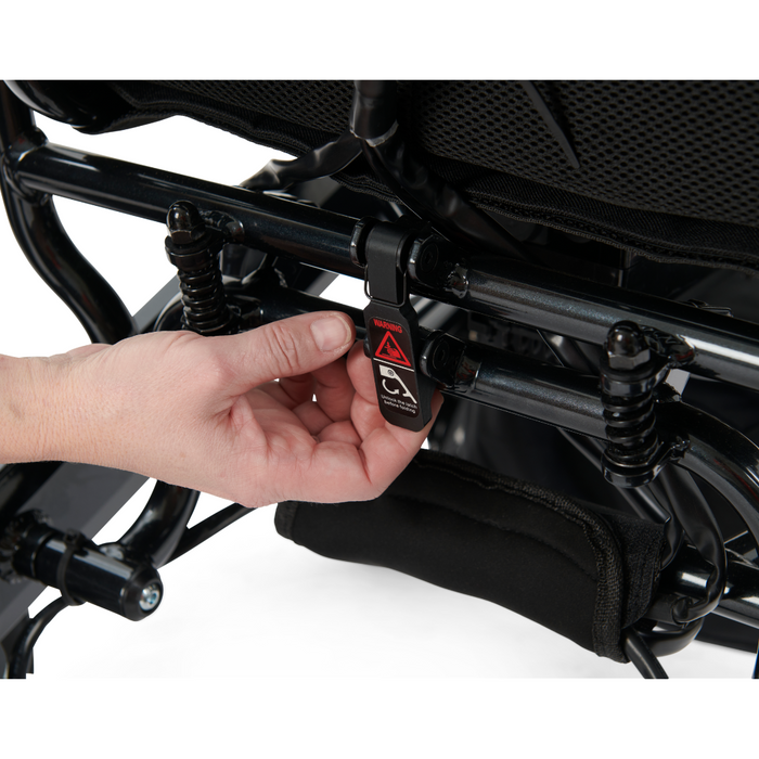 locking and unlocking mechanism for the Golden Tech Stride Folding Lightweight Powerchair