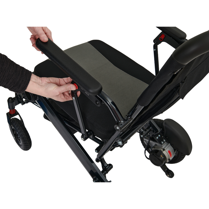 the arms move up and down for easy access on the Golden Tech Stride Folding Lightweight Powerchair