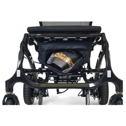 a convenienet under seat bag comes with every Golden Tech Carbon Fiber Cricket Power Wheelchair 