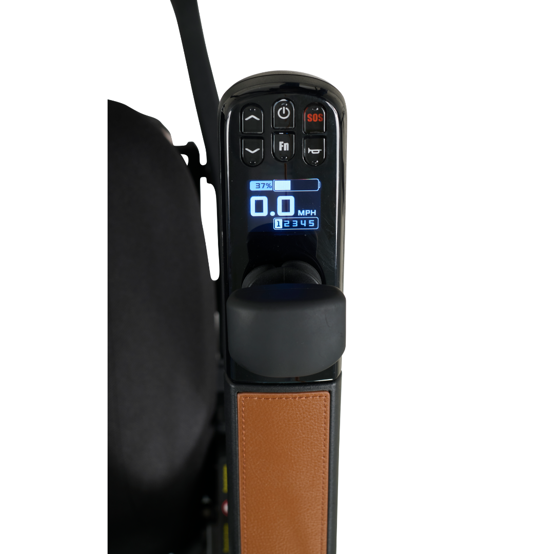joystick of the Golden Tech Ally Folding Power Wheelchair with Mobile App Control