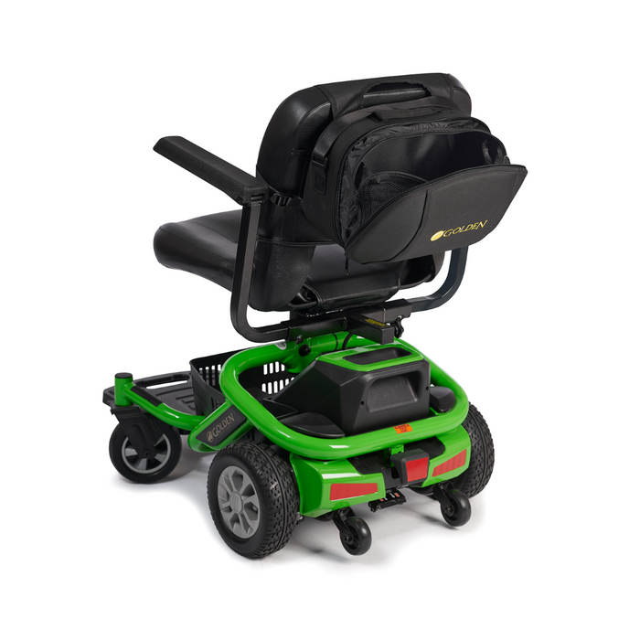 Golden Tech Mobility Storage Case - Fits Most Scooters and Powerchairs opened on back of powerchair