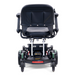 The Golden Tech GP130 Buzzaround CarryOn Portable Powerchair is ultra-compact in black and green, featuring a cushioned seat, armrests, and center wheel drive. Its folding design reveals the electric controls and battery compartment under the seat.