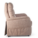 Side view of the Golden DeLuna Elara PR118 Recliner with Lift Assist in a beige finish for Small/Medium, featuring a 3-position recline and plush, cushioned upholstery on textured fabric. The slightly reclined backrest highlights its comfort against a plain white background.