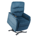 The blue Golden DeLuna Elara PR118 Recliner with Lift Assist, featuring armrest remote control, is an FDA Class II Medical Device. Its partially lifted position reveals a sturdy black metal base and mechanisms, perfect for comfort and support in any setting.