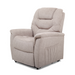 The Golden Tech PR446 DeLuna™ Dione Recliner in beige offers a high backrest and padded armrests. Its cushioned with soft, textured fabric and includes a side pocket for convenience. MaxiComfort Positioning enhances relaxation, making it perfect against the white background.