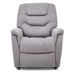 The Golden Tech PR446 DeLuna™ Dione Recliner with Lift Assist - Medium is a gray, plush chair viewed from the front, featuring thick padded backrest, armrests, and seat with fabric upholstery. It offers comfort and relaxation with programmable AutoDrive Hand Control for easy adjustments.