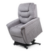 Introducing the Golden Tech PR446 DeLuna™ Dione Recliner: a light grey lift chair with padded armrests, tufted back, and MaxiComfort Positioning. It features a Programmable AutoDrive Hand Control on a black metal base to assist users in standing up.