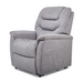 The Golden Tech PR446 DeLuna™ Dione Recliner with Lift Assist - Medium is a plush gray chair featuring a high backrest, padded armrests, textured fabric, and MaxiComfort Positioning for ultimate relaxation. It includes a side storage pocket and showcases its design in the left-side profile.