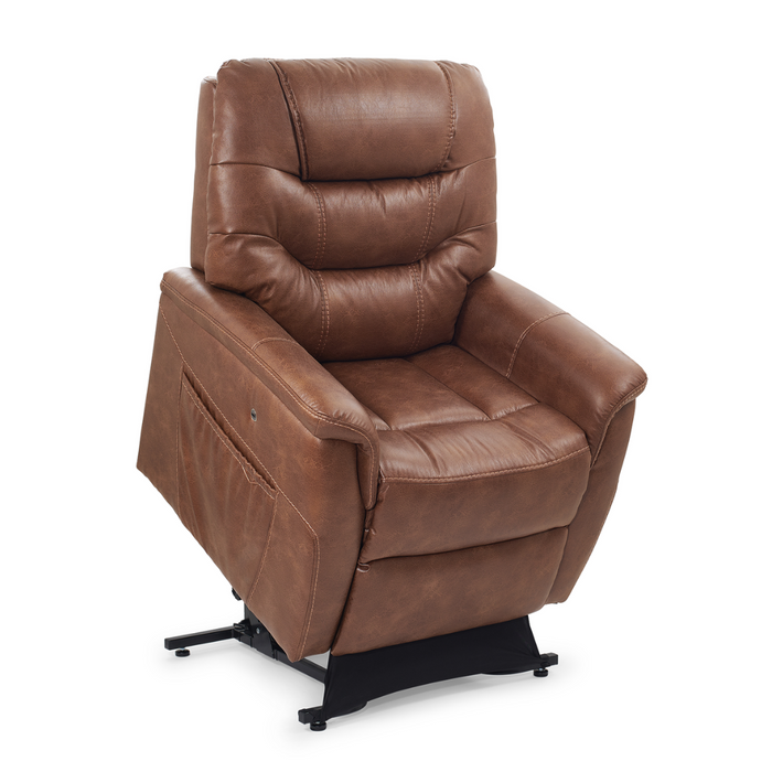 The Golden Tech PR446 DeLuna™ Dione Recliner with Lift Assist offers plush cushioning, a convenient side pocket, and Programmable AutoDrive Hand Control for smooth adjustments, ensuring superior comfort and relaxation.