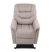 The Golden Tech PR446 DeLuna™ Dione Recliner with Lift Assist in beige boasts a high backrest, cushioned armrests, padded upholstery, and MaxiComfort Positioning for relaxation. It’s set against a white background.