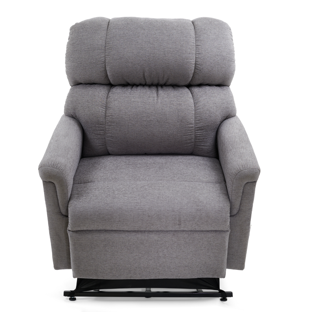 Relax in the Golden PR535 MaxiComfort Recliner w/ Lift Assist - Medium, featuring plush cushioning, armrests, and ergonomic support from the Comforter Series. Enjoy ultimate relaxation with MaxiComfort Positioning set against a clean white backdrop.