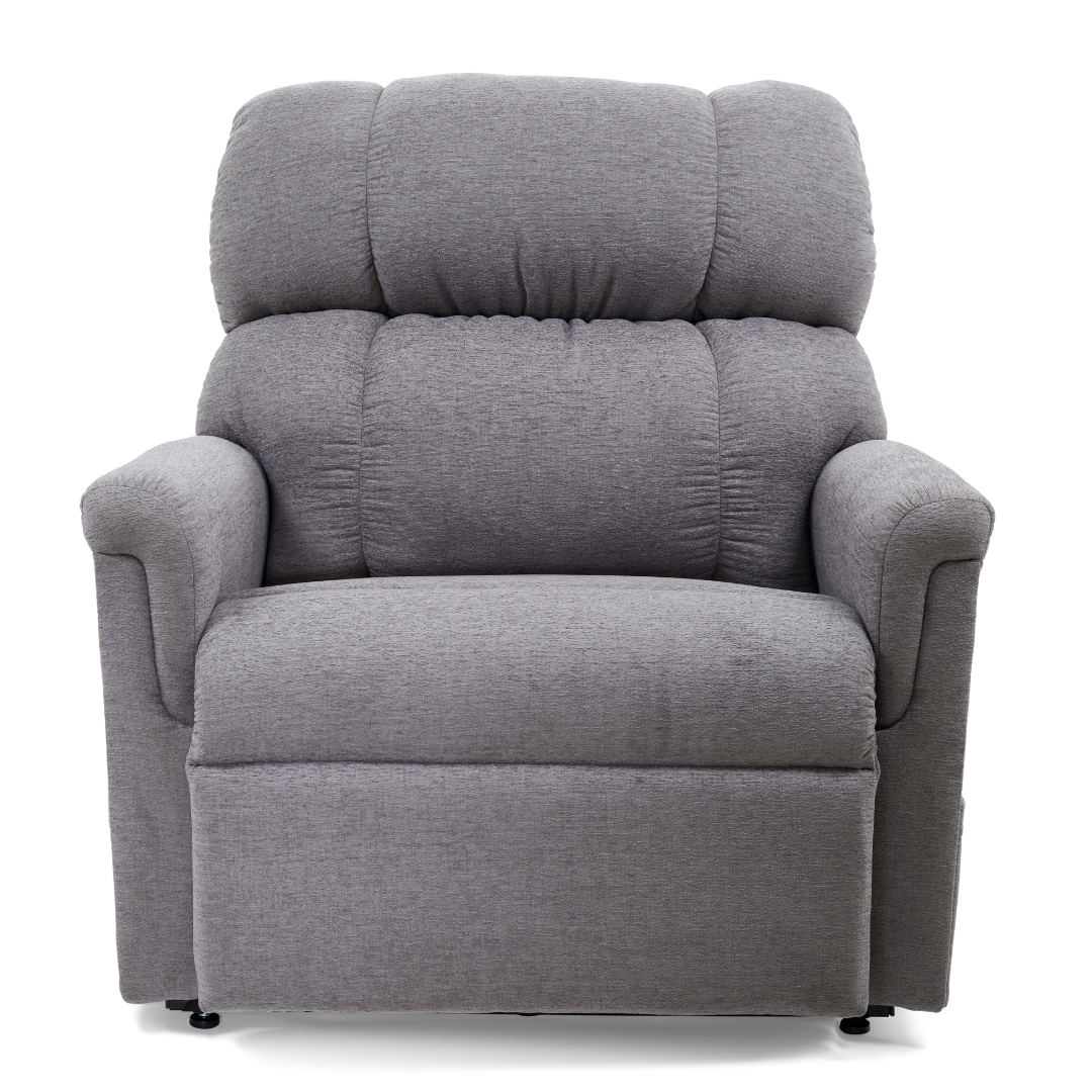 The Golden PR535 MaxiComfort Recliner w/ Lift Assist - Medium, part of the Comforter Series, features ergonomic support with plush cushioning. Its slightly overstuffed design and MaxiComfort Positioning offer cozy comfort, making it a perfect classic addition to any living room.