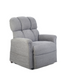 The Golden PR535 MaxiComfort Recliner with Lift Assist, Medium, features plush gray upholstery with tufted cushioning and wide armrests for ergonomic support. Its contemporary design offers unparalleled comfort, showcased against a plain white background from a slight angle.