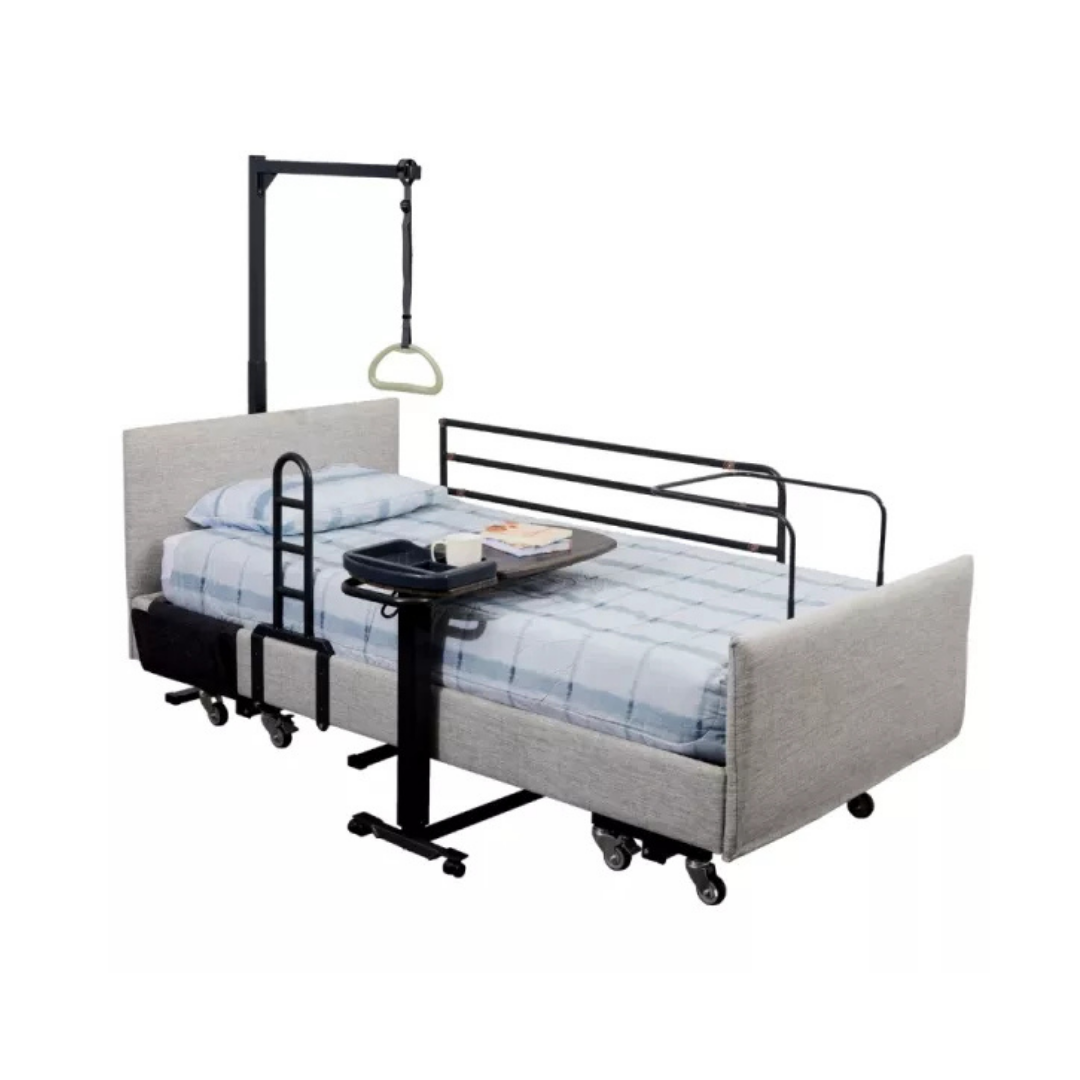 The icare Medical Freestanding Pull-Up Bar supports patient mobility and transfers, and pairs easily with accessories like side rails, overbed tables, and blankets; its wheeled design ensures easy movement in care settings.