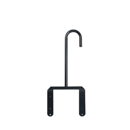 A black metal bracket with a U-shaped hook and two flat mounting arms, designed for surface attachment as part of the iCare Medical Bed Safety Rails system for fall prevention or bedside support.