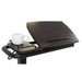 The iCare Medical Over Bed Tilting Table features a dark wood adjustable angled surface with a tablet slot, flat area for your mug secured by a metal rail, and is supported by a sleek black metal frame for versatile use.
