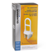 A box of Medline Bilevel Clamp-On Bathtub Grab Bar, featuring a photo of the white grab bar with step-through clamp design for tub safety. Packaging includes English, French, and Spanish text and highlights a lifetime warranty.
