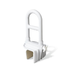 The Medline Bilevel Clamp-On Bathtub Grab Bar features a white, curved handle and step-through clamp design that securely attaches to your tub’s side, providing reliable safety support when entering or exiting.