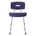 The Medline Modern Shower Chair with Backrest, featuring Microban antimicrobial protection, comes in purple with a small drainage slot. It has adjustable silver legs and non-slip purple tips for safety and hygiene.