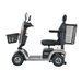 Side view of the Metro Mobility S500 Heavy Duty 4-Wheel Power Scooter with a black seat, armrests, and backrest. It includes a handlebar, front basket, and rear storage area and is shown against a white background.