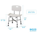 Image of the Nova Medical Heavy Duty Bariatric Shower Chair with adjustable metal legs, backrest, and non-skid rubber tips for safety. Seat dimensions: 20W x 12D. Overall height: 35, adjustable seat height: 17-23. Ideal for shower and bath, model number 9023.