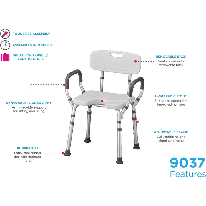 Nova Medical Shower & Bath Chair with Back & Arms & Hygienic Design features