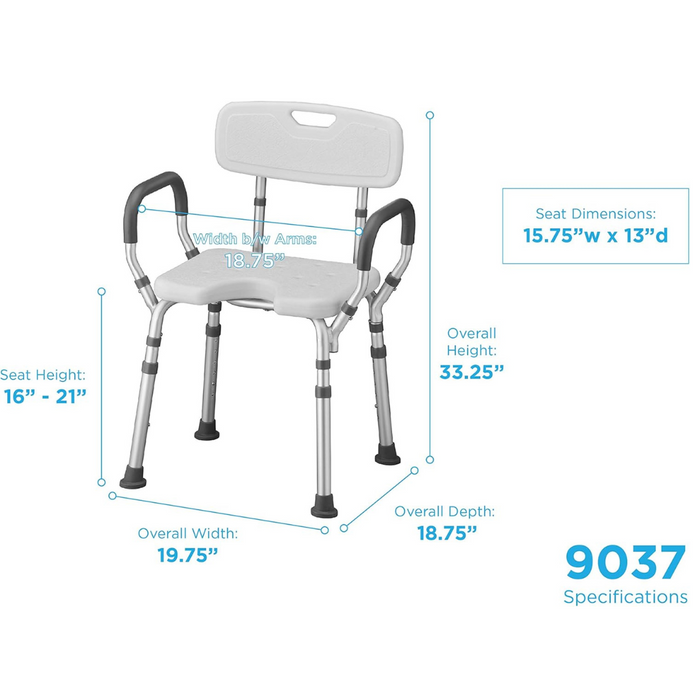 Nova Medical Shower & Bath Chair with Back & Arms & Hygienic Design specifications