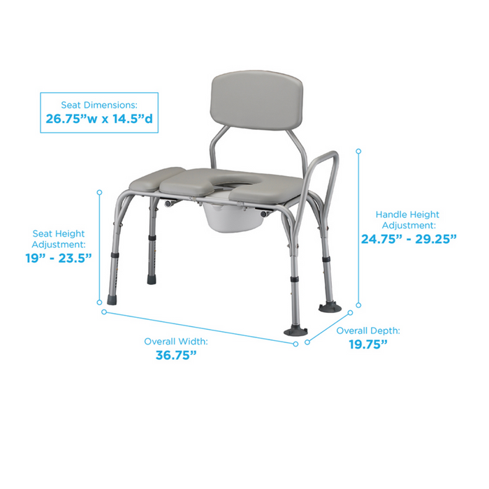 dimensions of the Nova Medical Padded Transfer Bench With Commode With Detachable Back